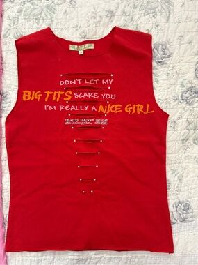Bass Red Graphic Sleeveless Tank with Yellow Print